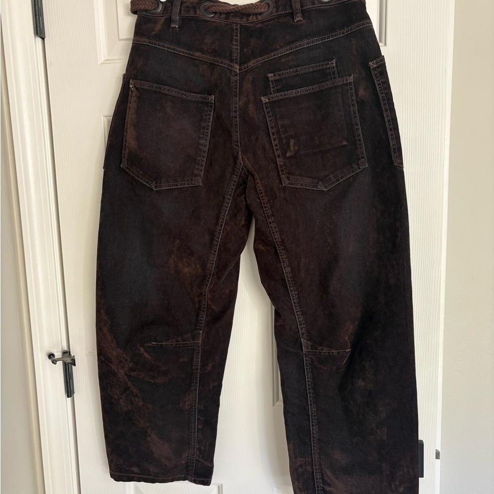 Free People Dark Brown Moxie Flocked  barrel jeans - Picture 8 of 12